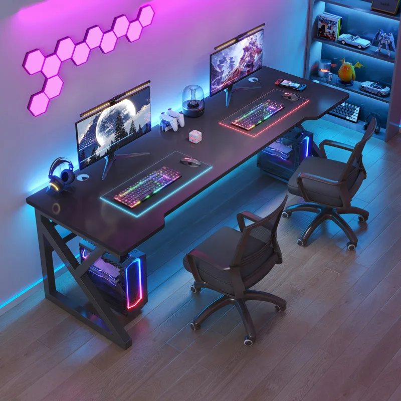 Esports Gaming Table - ダブルデスクトップコンピューターデスク、モダンでシンプルなゲーミングテーブル、自宅寝室用eスポーツデスクと椅子のコンボセット