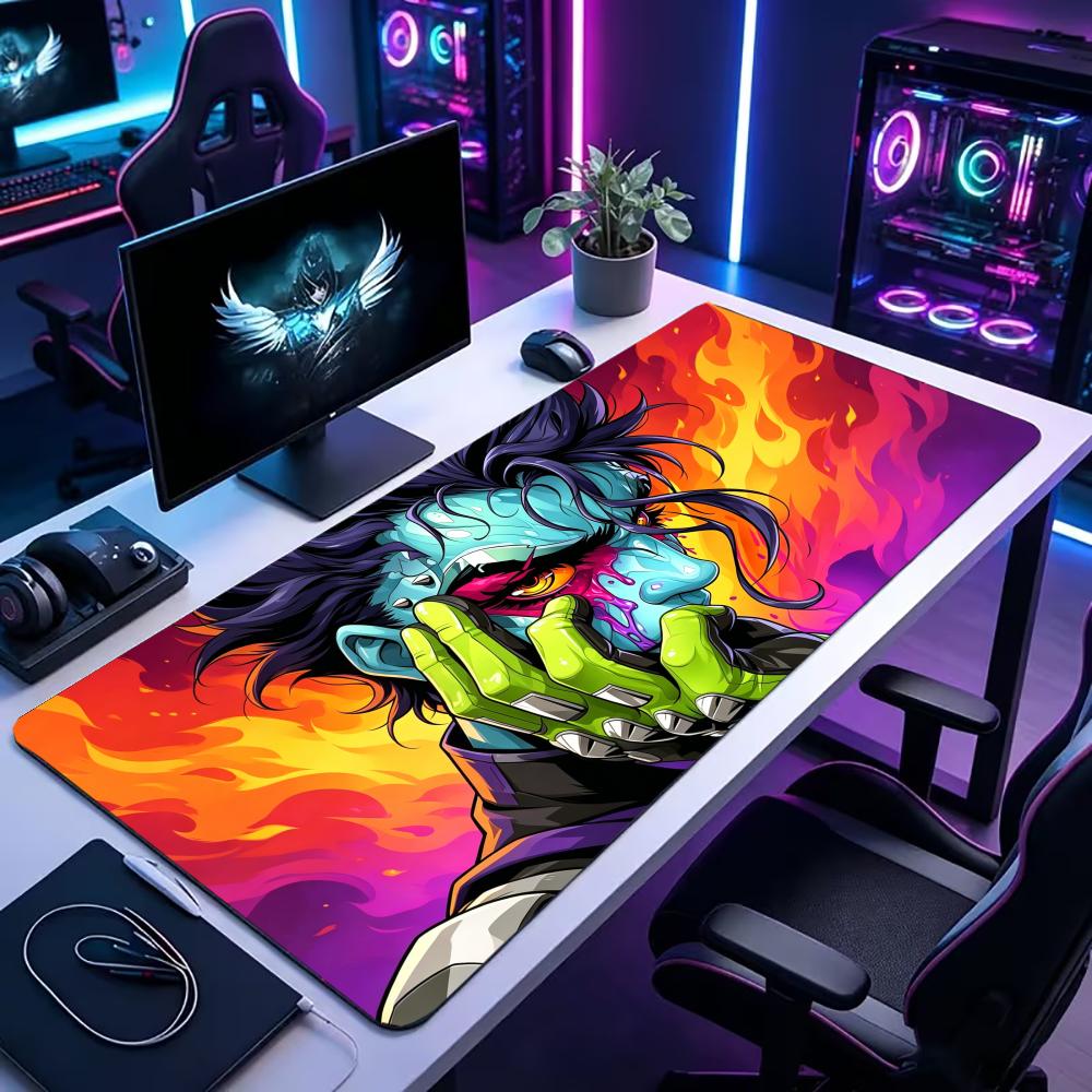 Esports Gaming Free Fire - 大型ゲーミングマウスパッドデスクマットキーボードパッドアニメ悪役ネオンファイアカラフルコミックプリント滑り止めゴム製拡張eスポーツゲーマー向け