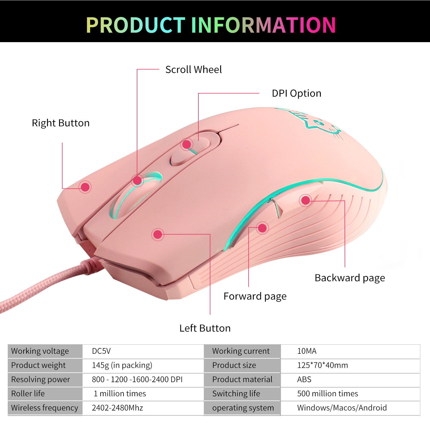 USB 有線ゲーミングマウス ピンク コンピュータ プロフェ - Esports Gaming Maus のレビューと価格