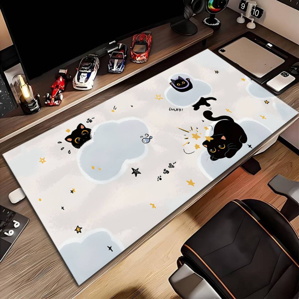 ゴム製スムースデスクマウスパッド 黒猫と星空柄 滑り止め 洗 - Esports Gaming School のレビューと価格